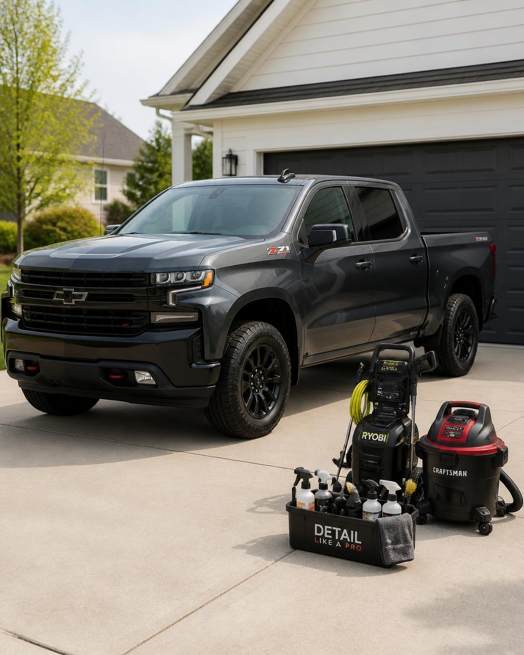 Mobile detailing setup with a clean truck and professional equipment